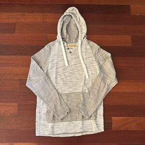 “Free Planet” Boho Beach Hoodie Two-Tone Pullover. Color: Greys. Size: L.